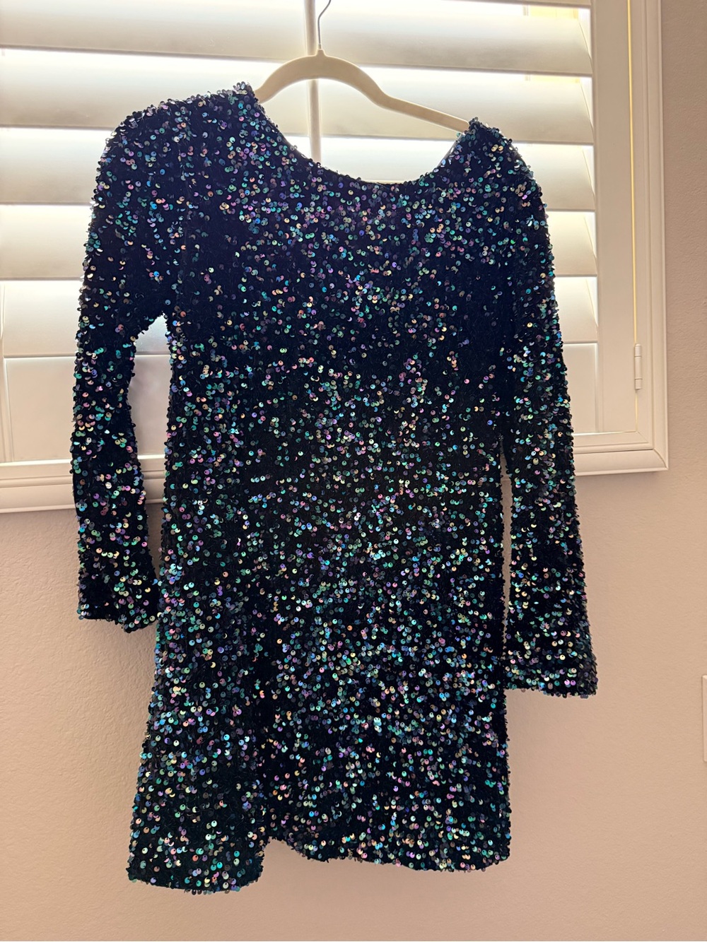 Black Iridescent Sequin Long Sleeve Mini Dress
